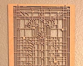 Water Lilies Wood Wall Panel: Frank Lloyd Wright Inspired Art