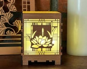 Lotus Votive Candle Lamp: Mission Style Wood Desktop Decor