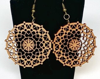 Mandala Style Lace Earrings, French hook, bronzetone metal