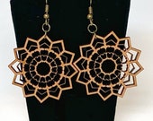Mandala Style Flower earrings, French hook, bronzetone metal