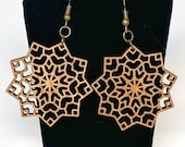 Mandala Style Snowflake Earrings, French hook, bronzetone metal