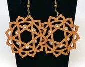 Mandala Style Sacred Lotus Earrings with Aurora Borealis Crystals, French hook, bronzetone metal