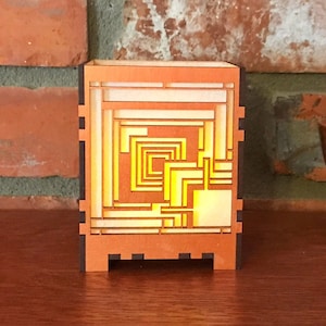 Frank Lloyd Wright Shadows Inspired Desktop Votive Candle Lamp, Art & Crafts Style, Mission Style, Craftsman Style