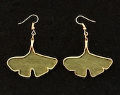 Gingko Leaf engraved wooden earrings, Hand painted, French hook, goldtone metal