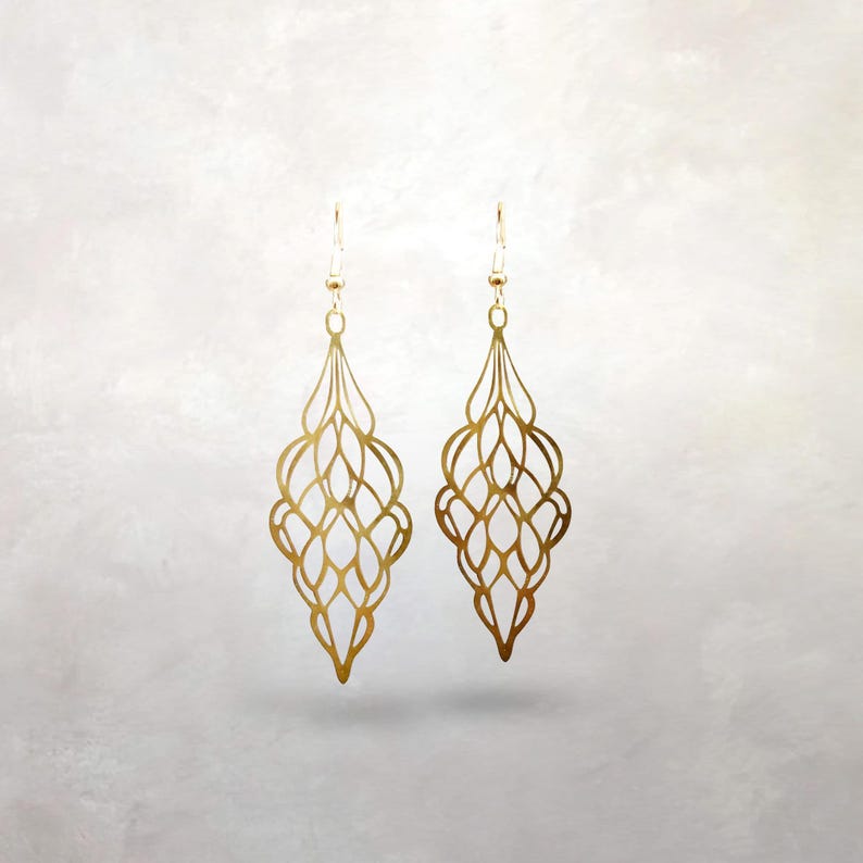 Arts & Crafts Brass Earrings | Grapevine | Chicago Group | Lightweight | Statement | Gift image 1