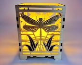 Dragonfly Votive Candle Lamp: Art Craftsman Style Wood Lantern
