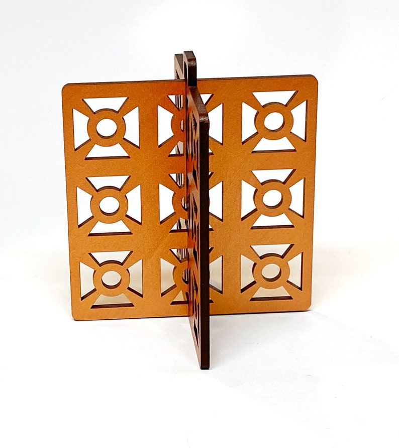 Mid-Century Modern Wood Ornament: Breeze Block Inspired Geometric Decor image 2