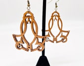 Art Nouveau Cherry Wood Earrings: Twenties Deco Pierced Earrings