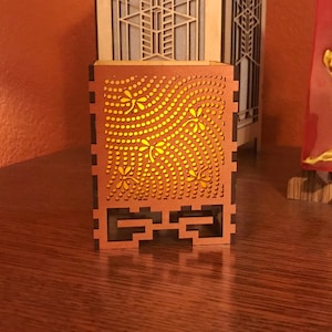 Shoji Inspired Dragonfly Breeze Desktop Votive Candle Lamp, Japanese screen pattern