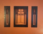 Frank Lloyd Wright Robie House Triptych: Arts & Crafts Wood Wall Hanging