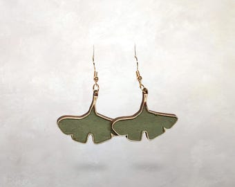 Arts & Crafts Hand Painted Earrings | Ginkgo Leaves | Japan | Lightweight | Statement | Gift