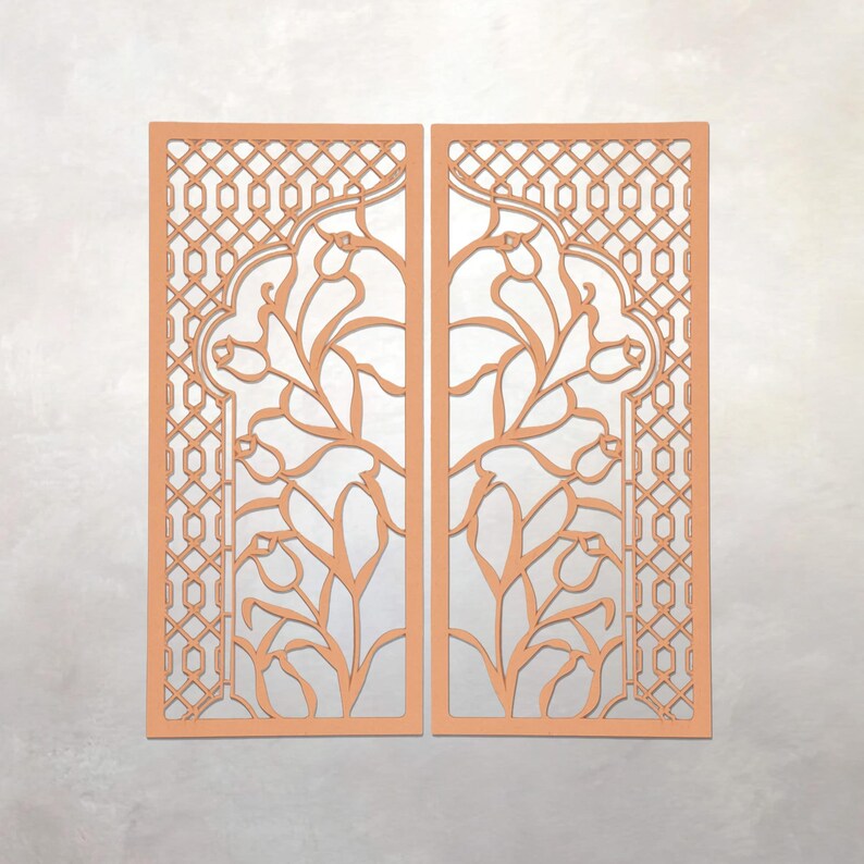 Arabesque Architectural Panel | SET | Marrakech | Morocco | Muqarnas | Amazigh | Wall Decor | Paired Panels | 18” x 9” x .125" image 1