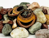 Boho Cherry Wood Earrings: Engraved Copper Inlay, Hypoallergenic