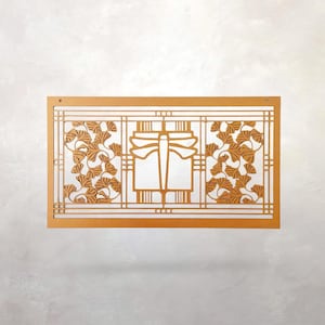 Arts & Crafts Architectural Wood Panel | Dragonfly Gingko | Mission Style | Wall Art | Prairie School Decor | 18.5" × 10.5" × .125" image 1