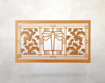 Arts & Crafts Architectural Wood Panel | Dragonfly Gingko | Mission Style | Wall Art | Prairie School Decor | 18.5" × 10.5" × .125"