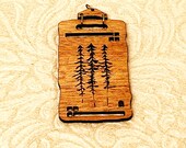 Engraved Pine Tree Wooden Pendant: Mission Style Arts & Crafts