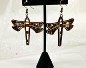 Mission Style Cherry Wood Dragonfly Earrings: Hypoallergenic Bronzetone