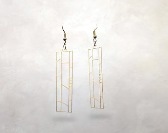 Pendientes de latón de la Escuela de la Pradera / Frank Lloyd Wright / Arquitectura / Ligeros / Llamativos / Regalo