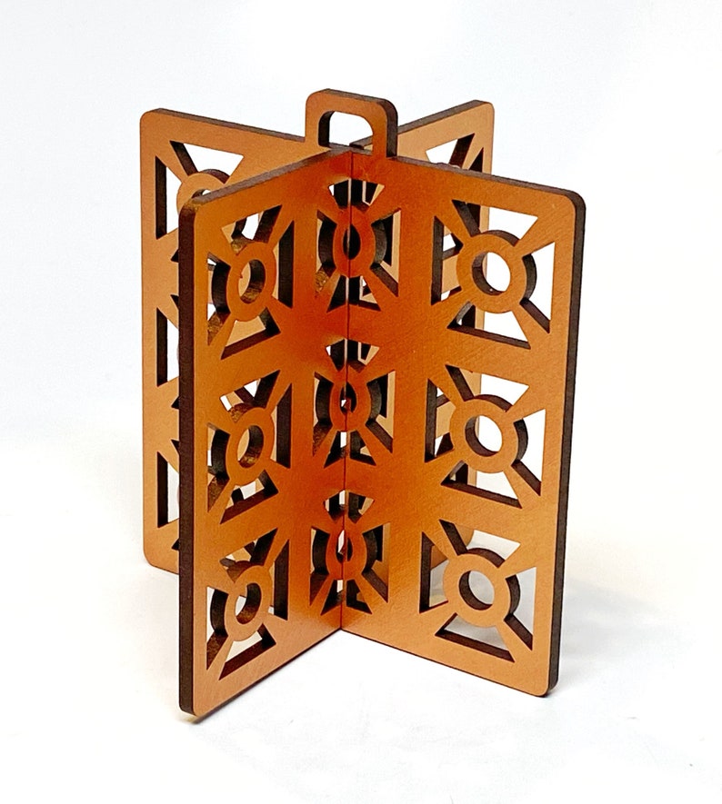 Mid-Century Modern Wood Ornament: Breeze Block Inspired Geometric Decor image 4