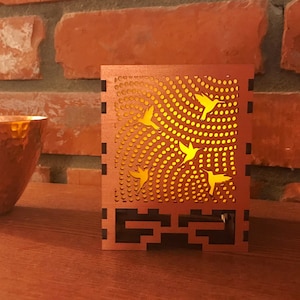 Shoji Inspired Hummingbird Breeze Desktop Votive Candle Lamp, Japanese screen pattern