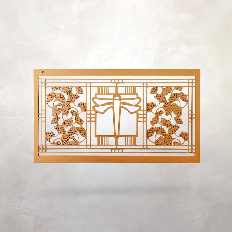 Arts & Crafts Architectural Wood Panel | Dragonfly Gingko | Mission Style | Wall Art | Prairie School Decor | 30" x 17" x .125" image 1
