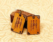 Engraved Pine Tree Wooden Earrings: Mission Style Arts & Crafts
