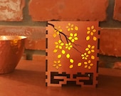 Shoji Inspired Sakura Blossom Desktop Votive Candle Lamp, Japanese screen pattern