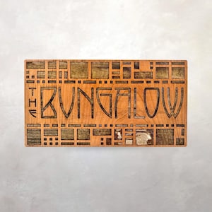 Arts & Crafts Architectural Wood Panel – Bungalow Sign Mission Style Decor, 5"x11" | Wall Art | Prairie School Decor image 1