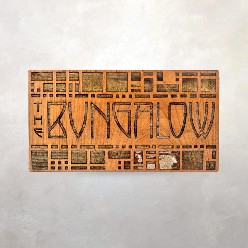 Arts & Crafts Architectural Wood Panel – Bungalow Sign Mission Style Decor, 5"x11" | Wall Art | Prairie School Decor image 1