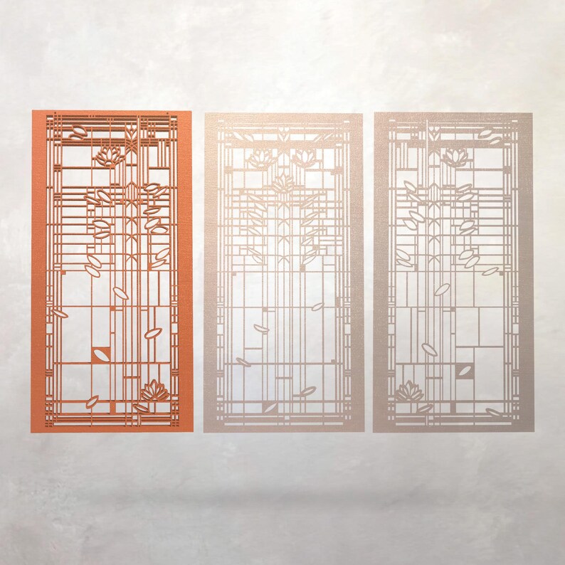 May include: Three rectangular decorative panels with a geometric design featuring floral and leaf motifs. The panels are in shades of orange, white, and beige. The design is cut out, creating an open, airy feel. The panels are suitable for home decor.