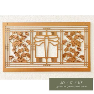 Arts & Crafts Architectural Wood Panel | Dragonfly Gingko | Mission Style | Wall Art | Prairie School Decor | 30" x 17" x .125" image 2