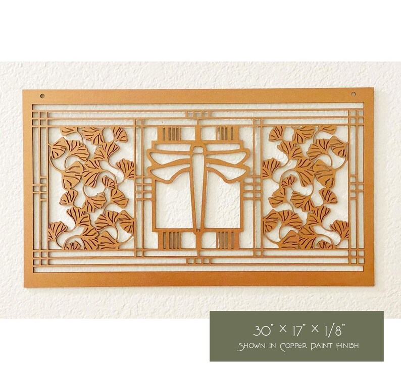 Arts & Crafts Architectural Wood Panel | Dragonfly Gingko | Mission Style | Wall Art | Prairie School Decor | 30" x 17" x .125" image 2