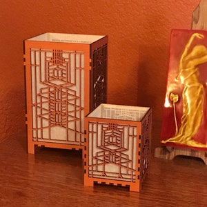 Robie House Window Inspired Desktop Candle Lamp, Medium Size, Art & Crafts Style, Mission Style, Craftsman Style, Frank Lloyd Wright