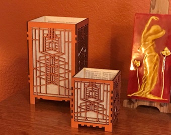 Robie House Window Inspired Desktop Candle Lamp, Medium Size, Art & Crafts Style, Mission Style, Craftsman Style, Frank Lloyd Wright