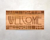Arts & Crafts Architectural Wood Panel | Welcome | Ernest Batchelder | Mission Decor | Wall Art | Prairie School | Unpainted | 5" x 11"