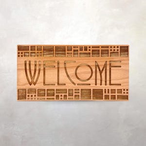 Panel de madera arquitectónico de Arts & Crafts / Bienvenidos / Ernest Batchelder / Decoración de la Misión / Arte mural / Escuela de la Pradera / Sin pintar / 5" x 11" imagen 1