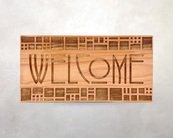 Panel de madera arquitectónico de Arts & Crafts / Bienvenidos / Ernest Batchelder / Decoración de la Misión / Arte mural / Escuela de la Pradera / Sin pintar / 5" x 11"