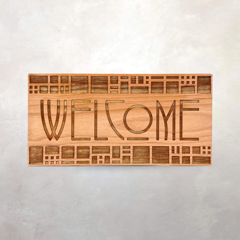 Panel de madera arquitectónico de Arts & Crafts / Bienvenidos / Ernest Batchelder / Decoración de la Misión / Arte mural / Escuela de la Pradera / Sin pintar / 5" x 11" imagen 1