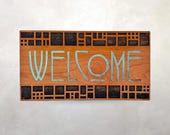 Arts & Crafts Architectural Wood Panel | Welcome | Ernest Batchelder | Sign | Mission Decor | Wall Art | Prairie School Decor | 5" x 11"