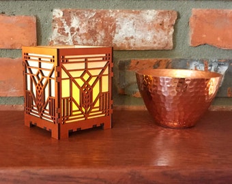 Lake Geneva Hotel Stencil Inspired Votive Holder, Frank Lloyd Wright, Art & Crafts Style, Mission Style, Craftsman Style, Handmade Gift