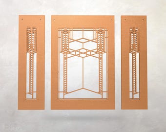 Frank Lloyd Wright Robie House Triptych: Arts & Crafts Wood Wall Hanging