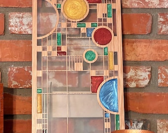 Coonley Playhouse Inspired Wood Wall Hanging: Translucent Resin Mission Style