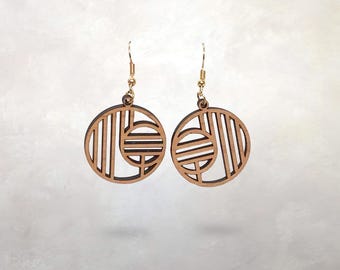 Prairie School Circles Earrings | Frank Lloyd Wright | French Hook | Wood | Lightweight | Statement | Gift