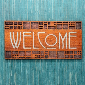 Mission Style Welcome Sign: Arts & Crafts Wall Decor (5x12)