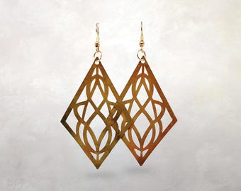 Arts & Crafts Floral Brass Earrings |  Louis Sullivan | Architecture | Lightweight | Statement | Gift