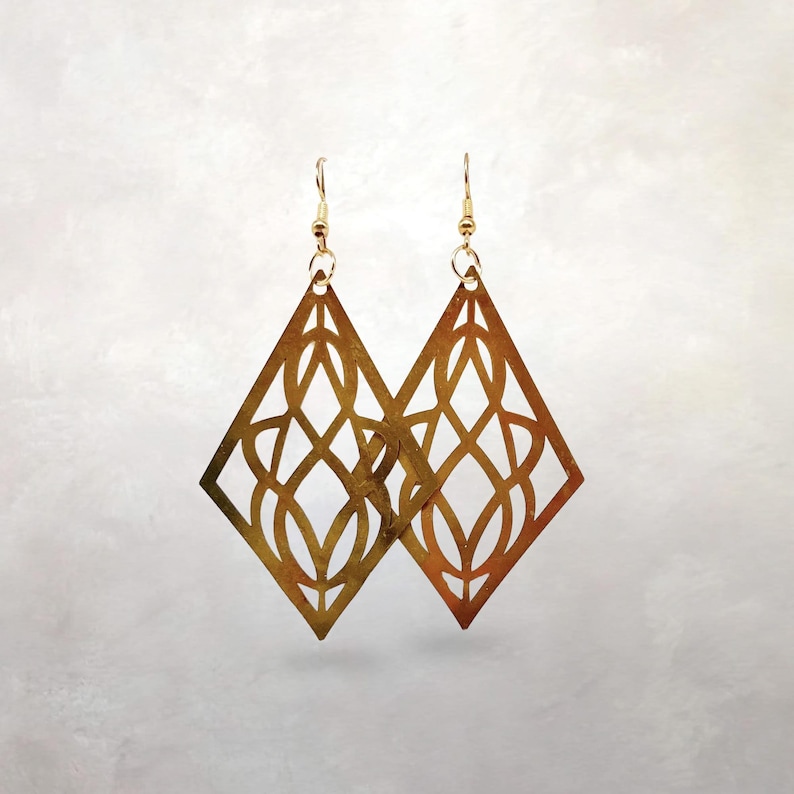 Arts & Crafts Floral Brass Earrings | Louis Sullivan | Architecture | Lightweight | Statement | Gift image 1