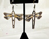 Mission Style Cherry Wood Dragonfly Earrings: Hypoallergenic Bronzetone
