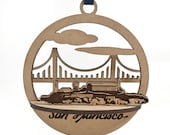 San Francisco Travel Ornament or Souvenir, 3D layered style, Alcatraz and Golden Gate Bridge