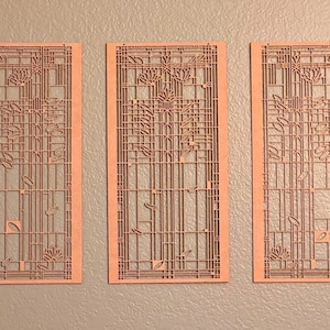 Frank Lloyd Wright Inspired Water Lilies Triptych: Arts & Crafts Wood Wall Hanging