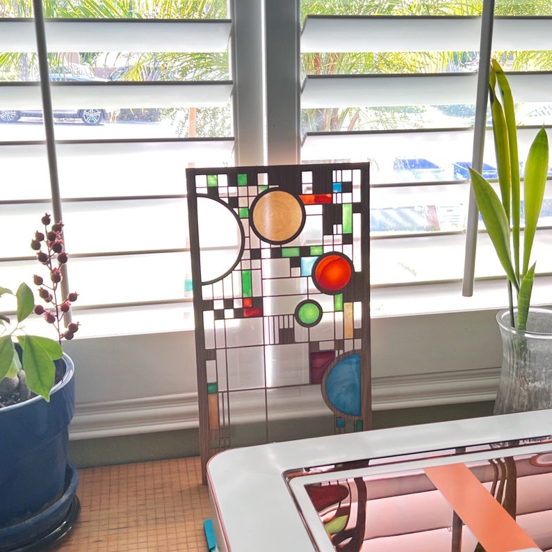 Coonley Playhouse Inspired Wood Wall Hanging: Translucent Resin Mission Style image 2